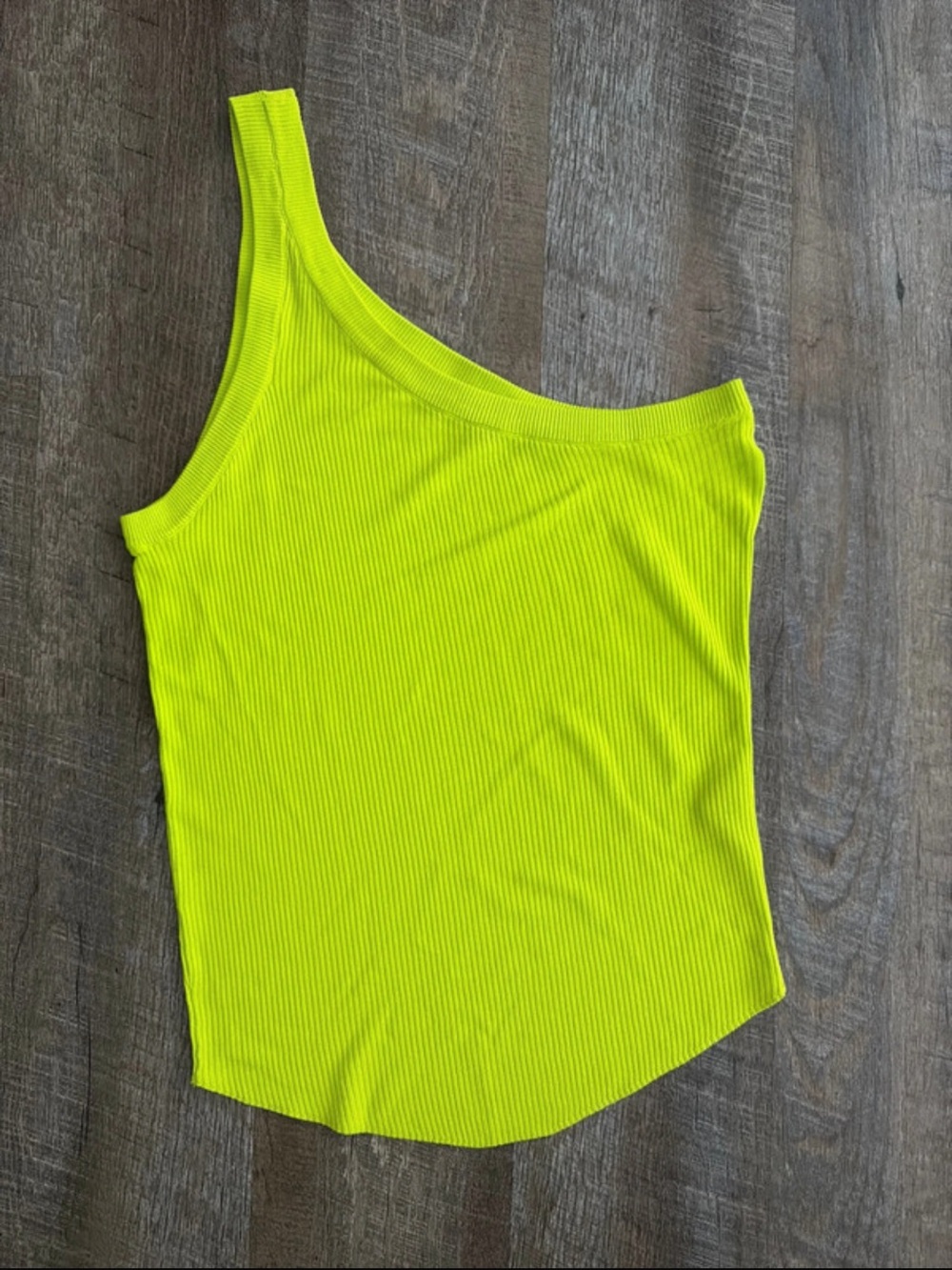 Zara Neon Lime One-Shoulder Ribbed Tank Top